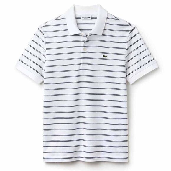 NWOT Lacoste Regular Fit Black Striped Summer Short Sleeve White Polo Shirt - Picture 2 of 2